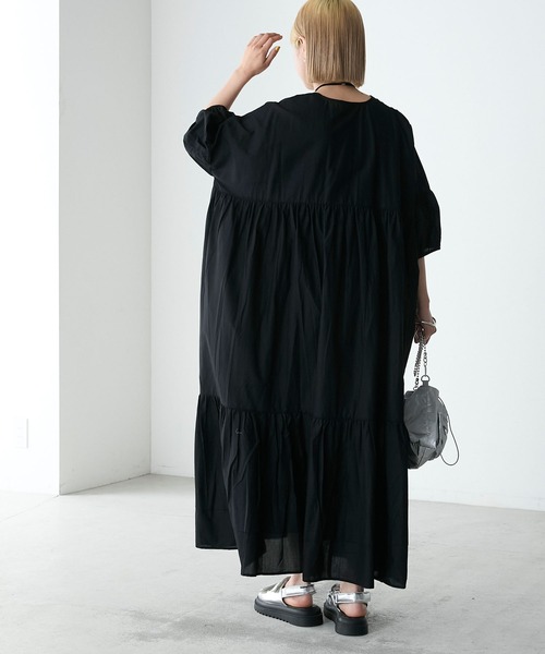 forksy.】オーバーデザインティアードギャザーワンピース forksy
