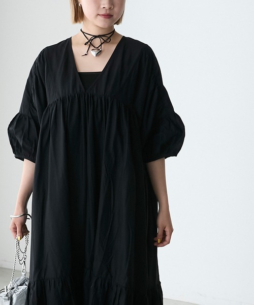 forksy.】オーバーデザインティアードギャザーワンピース forksy