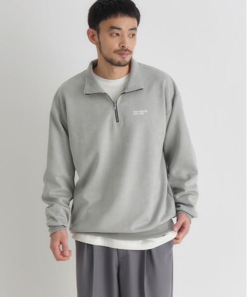 BACK NUMBER】フェイクスエードハーフZIPトレーナー(ゆったり