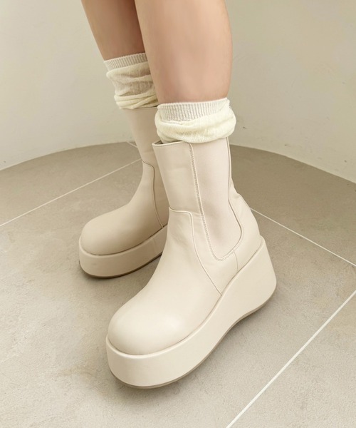 マイナス3キロ見え】サイドゴアボリュームソールショートブーツ