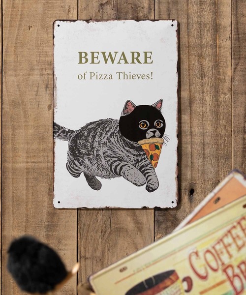 セール】猫デザイン アンティーク調 壁掛け レトロサイン（ポスター