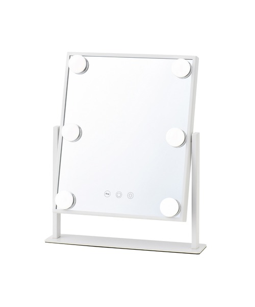 ハリウッドミラー スクエア S ホワイト 調光 調色 ライト付 メイク用