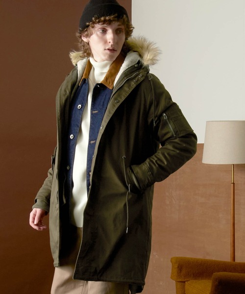 ミリタリーツイル 全面裏ボア仕様 ロングモッズコート（モッズコート