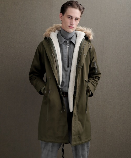 ミリタリーツイル 全面裏ボア仕様 ロングモッズコート（モッズコート