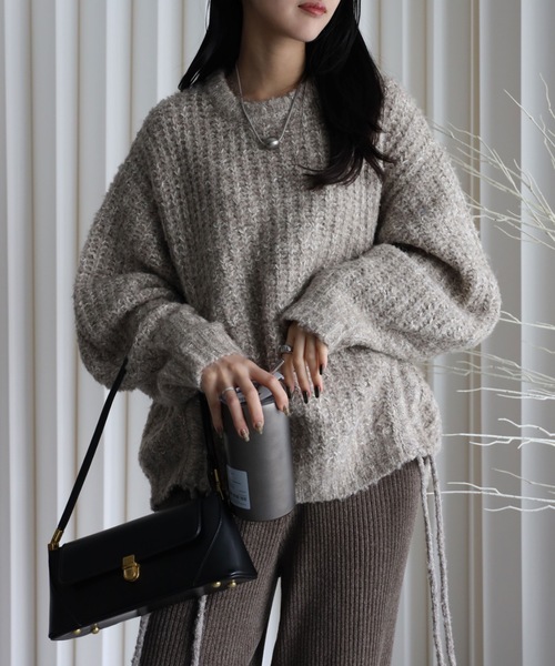 セール】【大人可愛いミックスニット】ミックスシャーリングビック