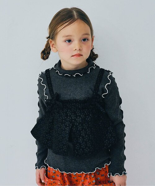 ジュニア対応】花柄ジャガードビスチェリブトップスセット（Tシャツ