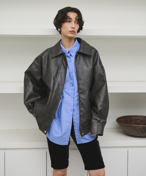 セール】クラッシュレザーカバーオールジャケット（ブルゾン）｜AIC