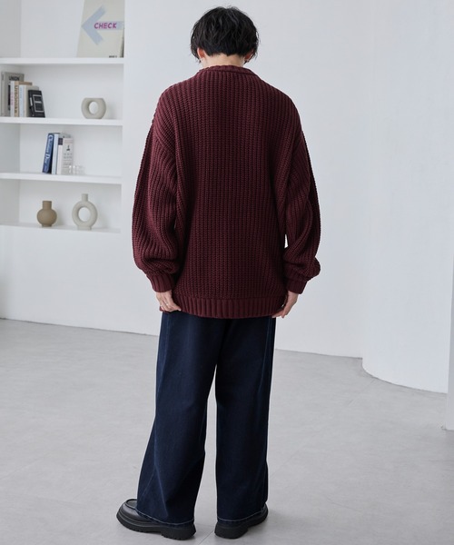 ローゲージミックスニット ビックシルエットクルーネックプルオーバー