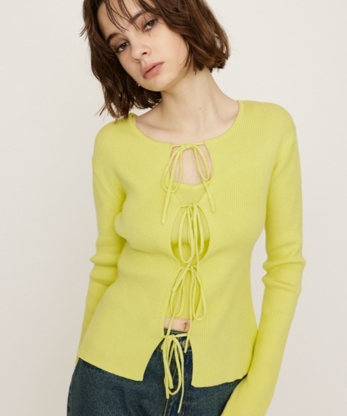 セール】【キャミ付き】MANYWAY RIBBON KNIT TOPS メニーウェイ リボン