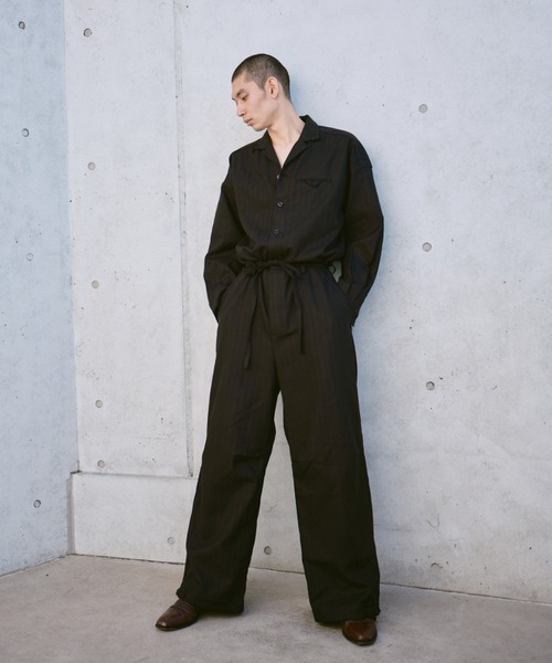 open collar belted assort l/s jump suit / 開襟ベルト付きアソート