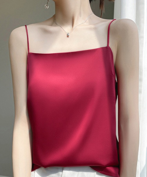2枚重ね生地で透けにくい】シルキーサテンキャミソール レディース
