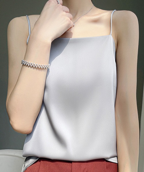 2枚重ね生地で透けにくい】シルキーサテンキャミソール レディース