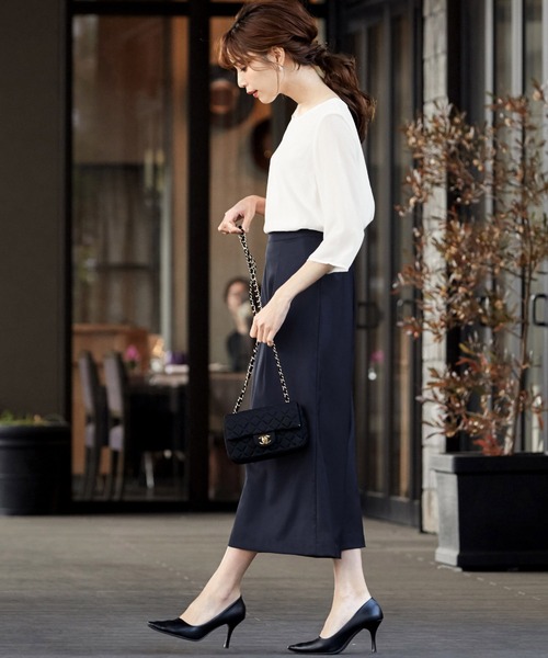 シフォン七分袖ブラウス オフィス ビジネス フォーマル セレモニー