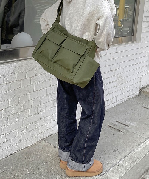 カーゴ ポケット キャンバス ショルダークロスバッグ（トートバッグ