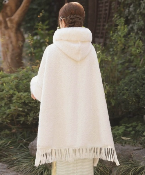 セール】Y2Kガーリーふわふわフード付きケープポンチョアウター【新作