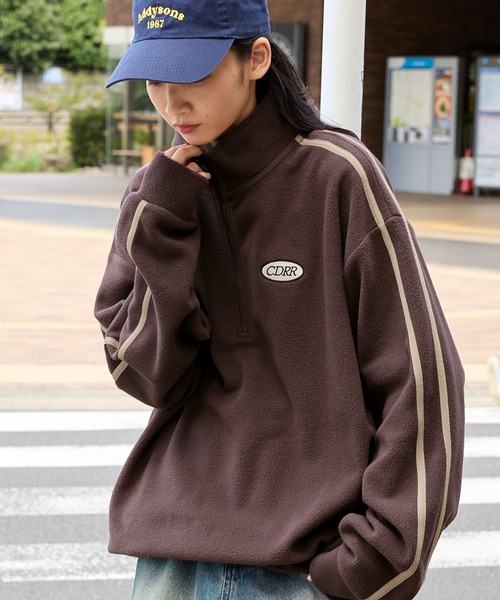 CODDERR】配色 ロゴ刺繍フリースアノラックハーフジッププルオーバー