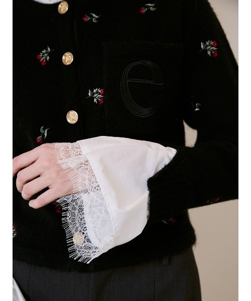 Attachedcollrフラワーモチーフカーディガン（ノーカラージャケット