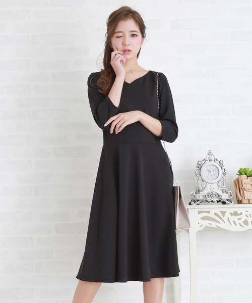 セール】七分袖シンプルAラインワンピース・ドレス（ドレス）｜Lace