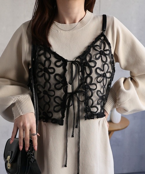 セール】【前後2WAY】チュールコード刺繍ビスチェ/キャミ