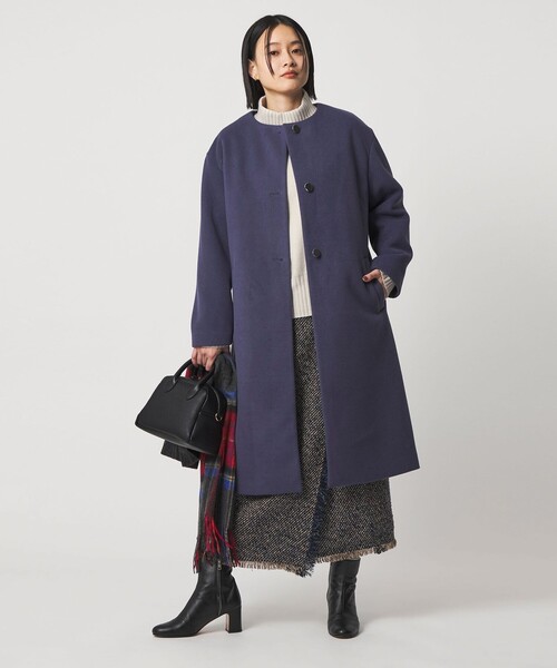 3070y美品 ユナイテッドアローズ ノーカラーカシミヤショートコート 黒