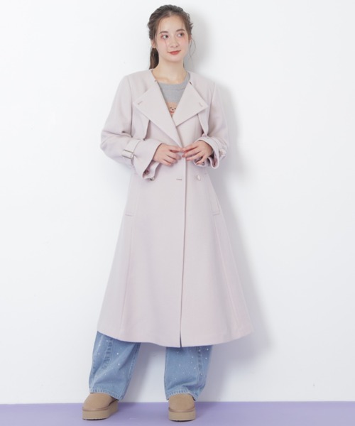 セール】◇ノーカラードレストレンチコート（ノーカラーコート）｜JILL