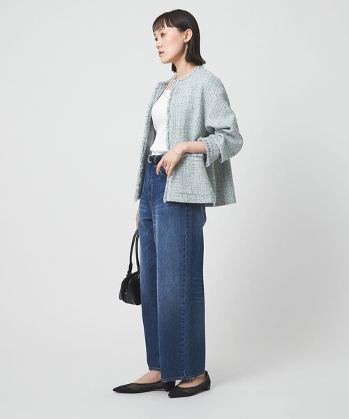 size SHORTあり］ミックス ツイードライク ポケット ノーカラー