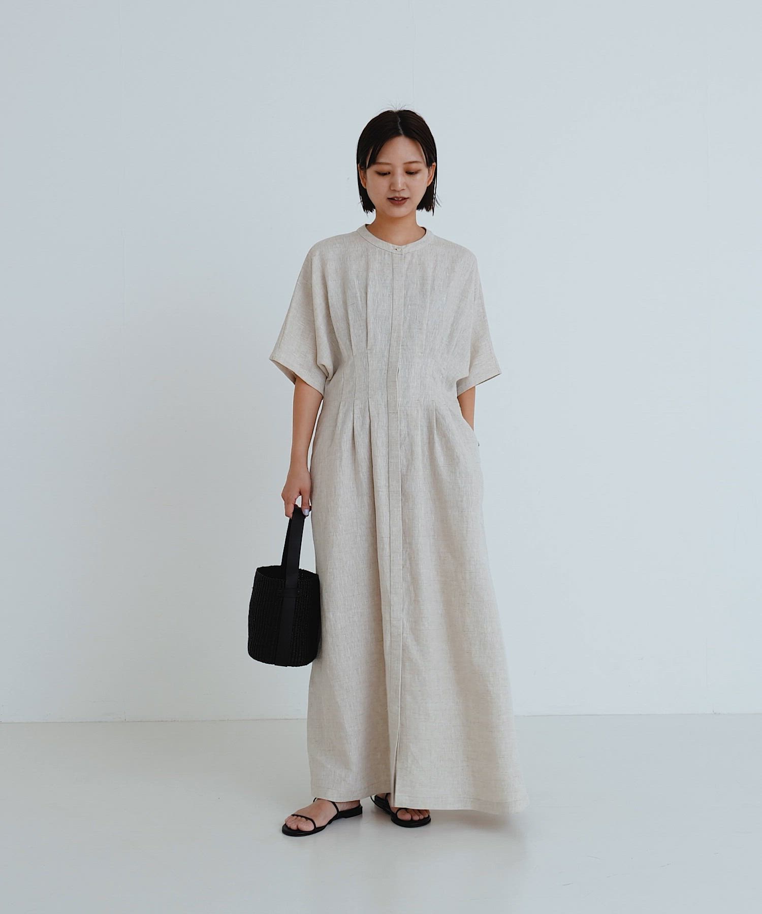 セール】『2サイズ展開』タックデザインリネンワンピース（ワンピース
