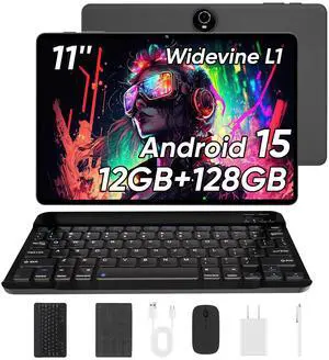 11 Inch Tablet with Keyboard, Android 15 Tablets, 12GB+128GB, 1TB