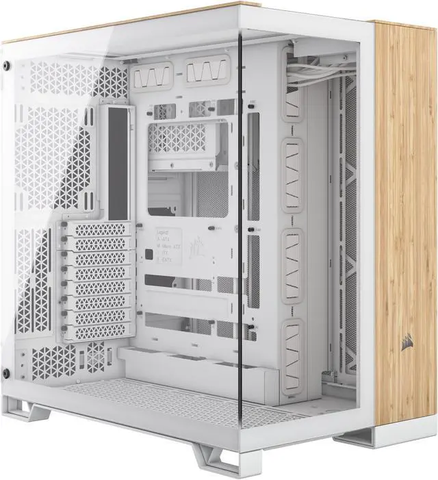 CORSAIR 6500X Mid-Tower Dual Chamber PC Case, White/Bamboo, CC