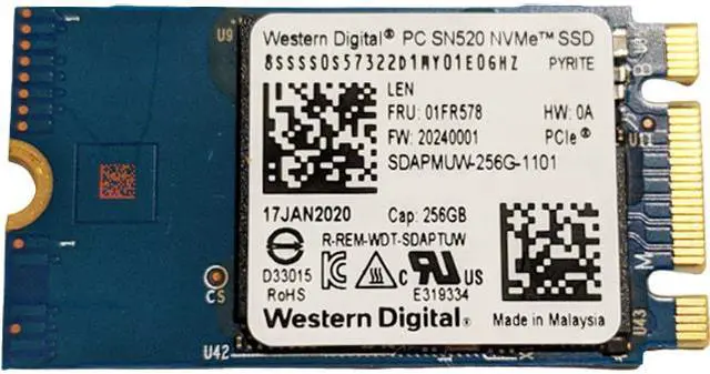 Western Digital PC SN520 M.2 2242 256GB PCIe Gen3 x2 NVMe 1.3 64