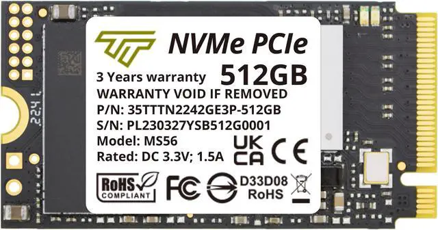 Timetec 512GB M.2 2242 SSD NVMe PCIe Gen3x4 3D NAND TLC Read/Write