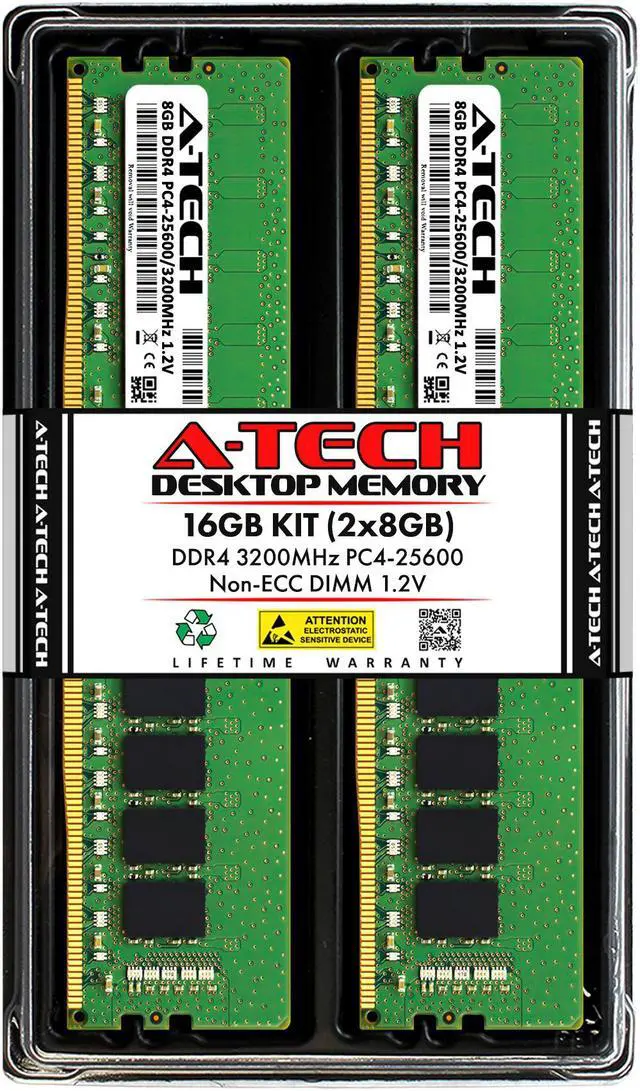 A-Tech 16GB (2x8GB) DDR4 3200MHz DIMM PC4-25600 UDIMM Non-ECC