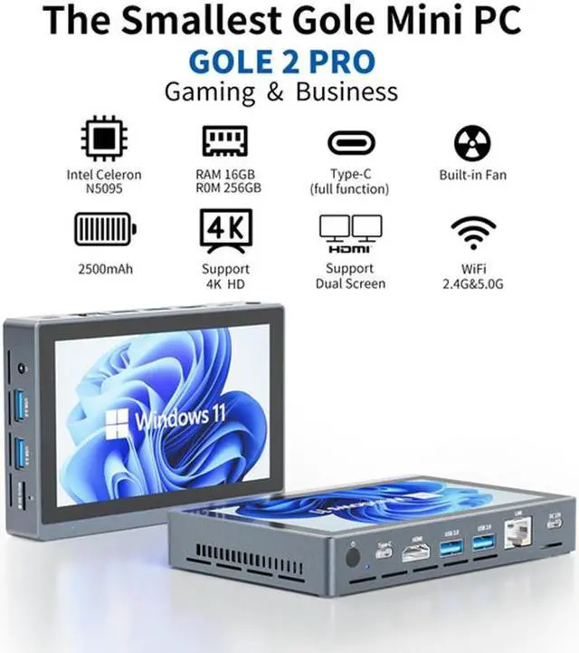 Higole Gole 2 Pro 5.5'' Mini PC Windows 11 Pro Intel Celeron N5095