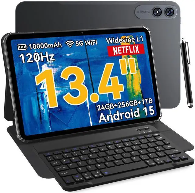 VekfulPC 13.4 inch Best Android 15 Tablets 2025 with Keyboard and