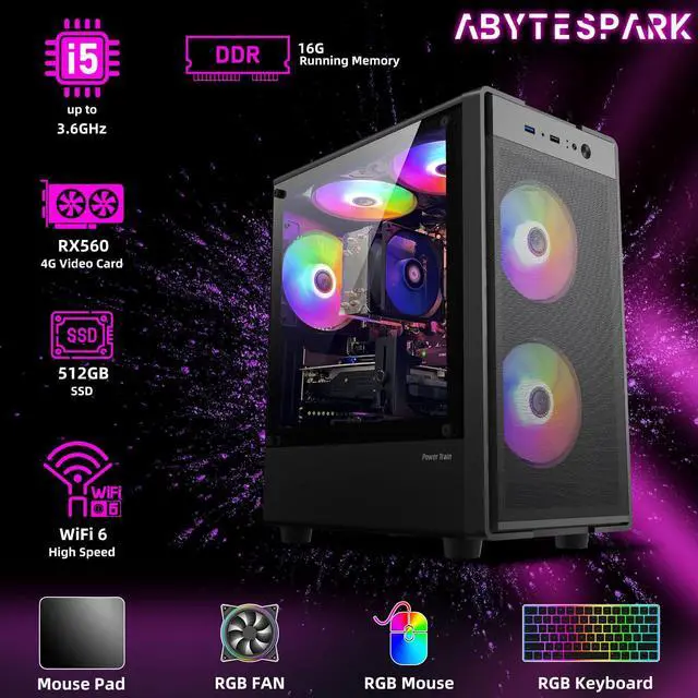 Prebuilt Gaming PC Desktop Computer,Intel Core i5 to 3.6GHz,RX560