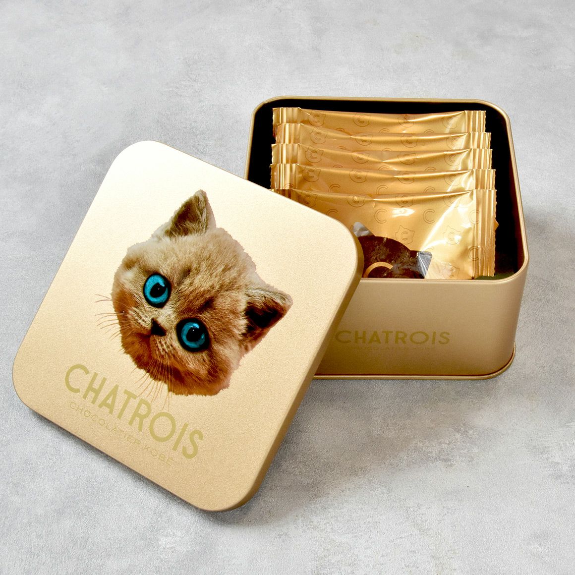 金のフェイス缶 サブレ3種5枚入｜猫スイーツ・猫モチーフお菓子通販