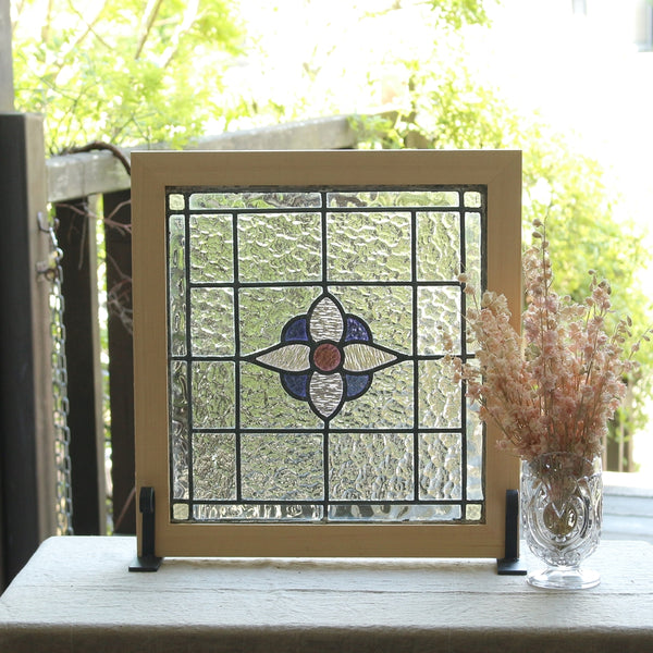 緑の花模様のステンドグラス 12S-21 アンティークステンドグラス/1920