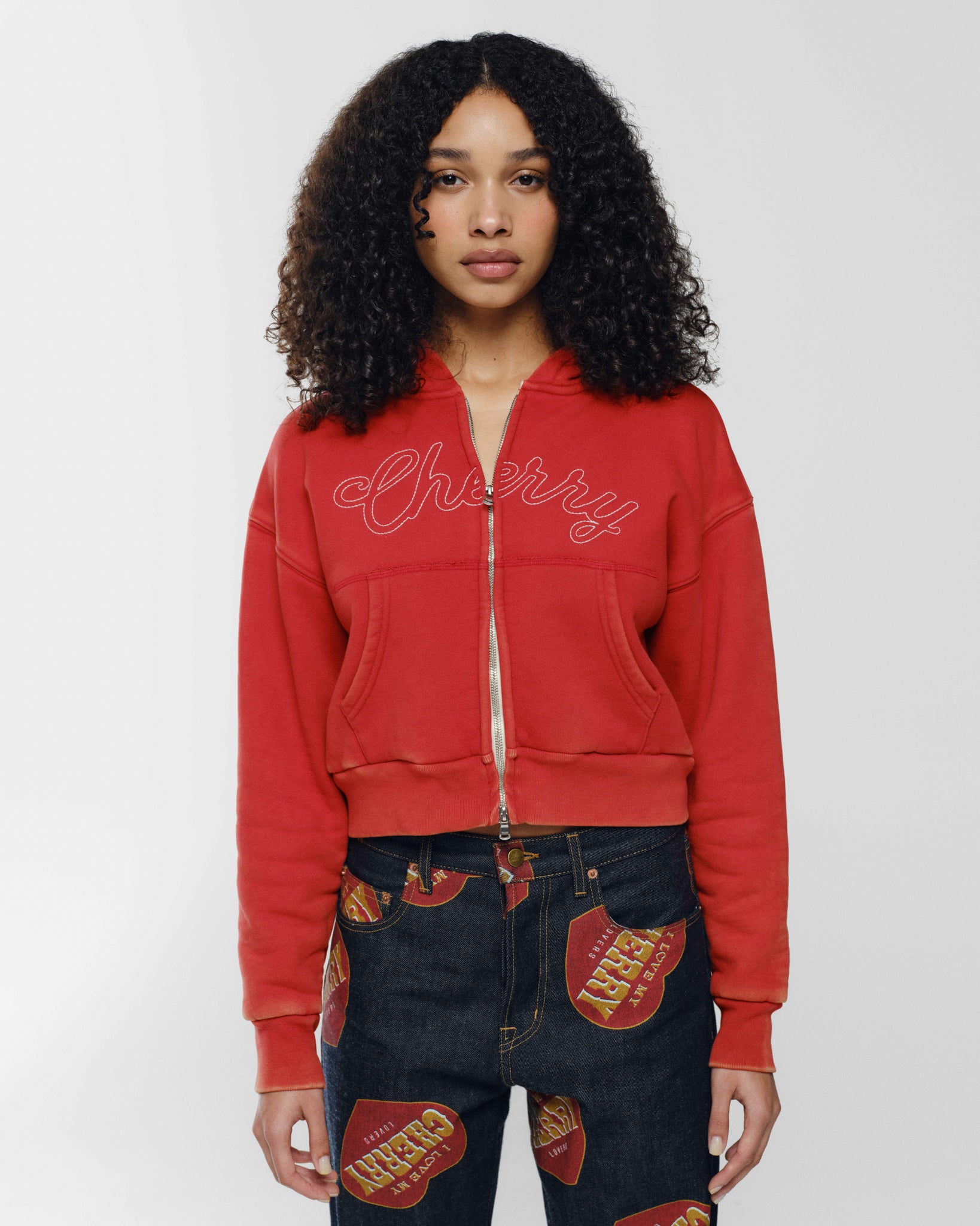 Cropped Thermal Zip-Up (Vintage Red) – CHERRY LA
