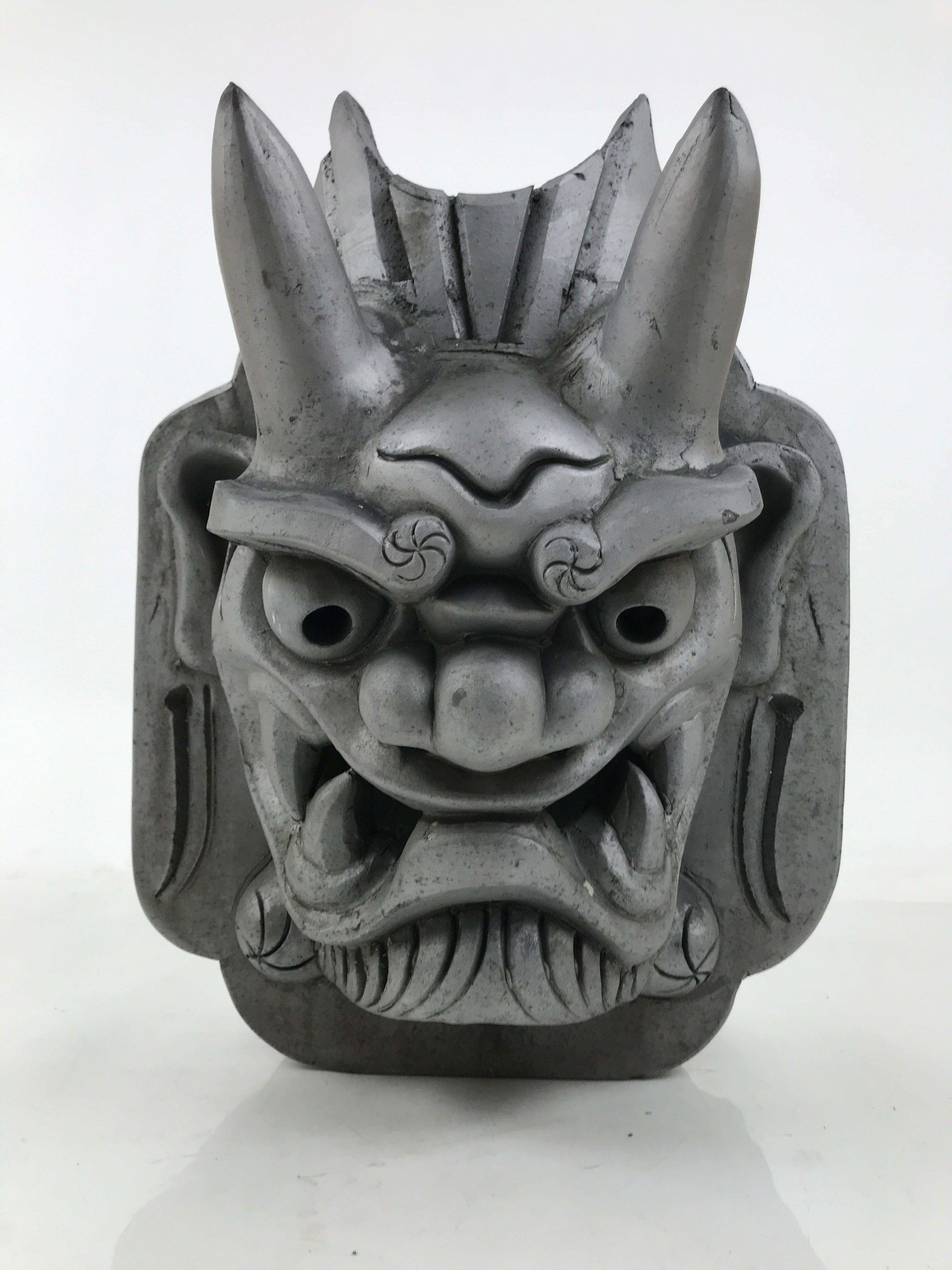 Japanese Clay Oni Demon Kawara Roof Tile Statue Ridge-End
