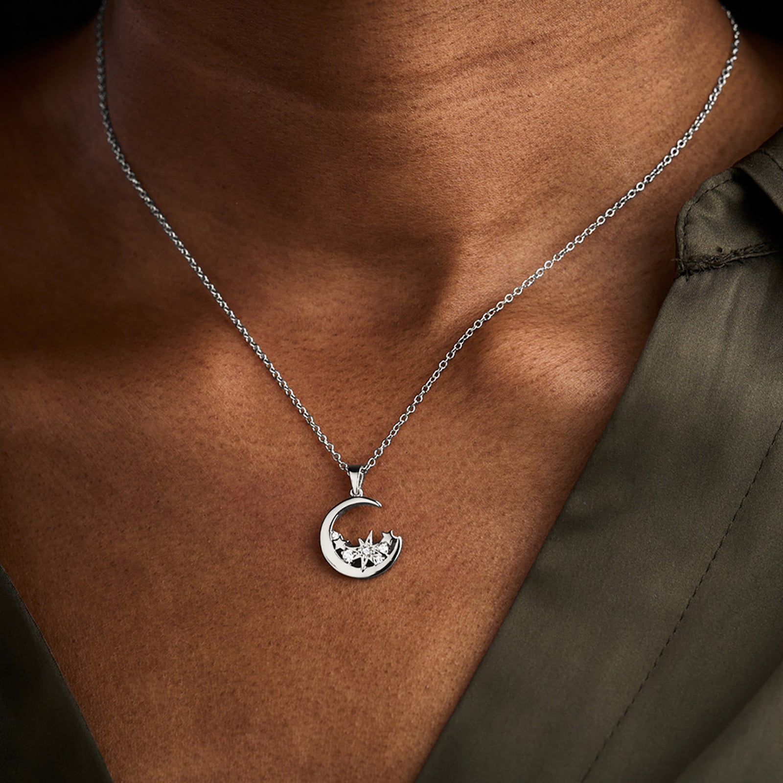 Olivia Burton Sterling Silver Celestial Silver Moon Necklace