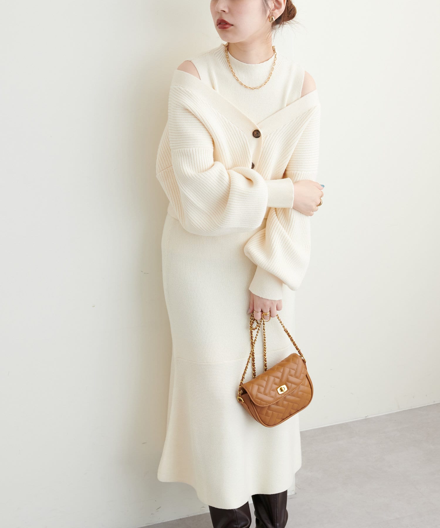 WEB限定アイテム/2WAYカーディガン×ニットワンピースセット | natural