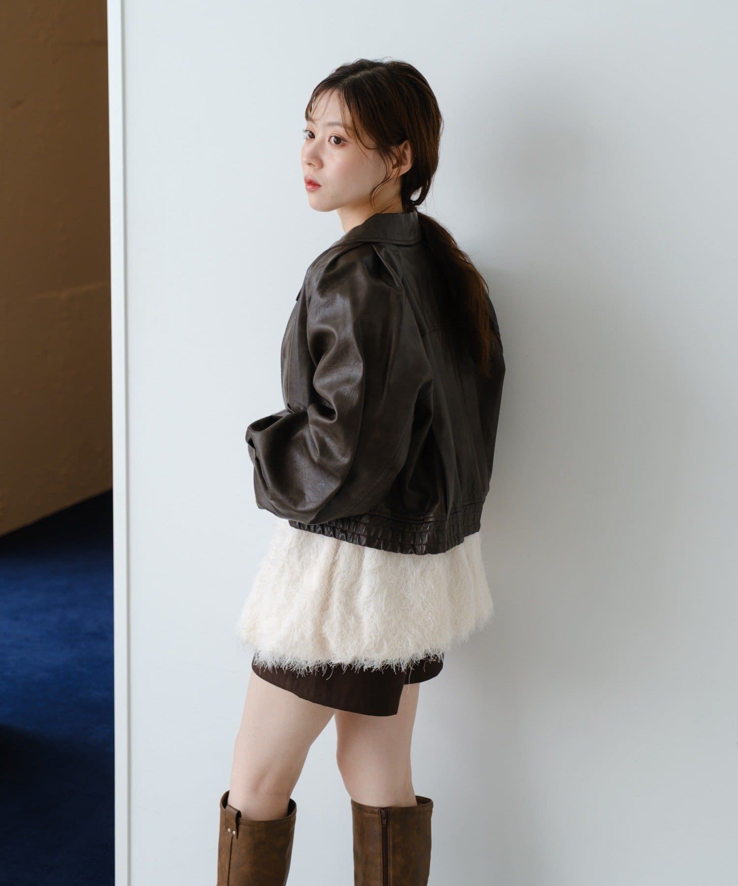 2サイズ展開/襟2WAY】フェイクレザーショートブルゾン | Kastane