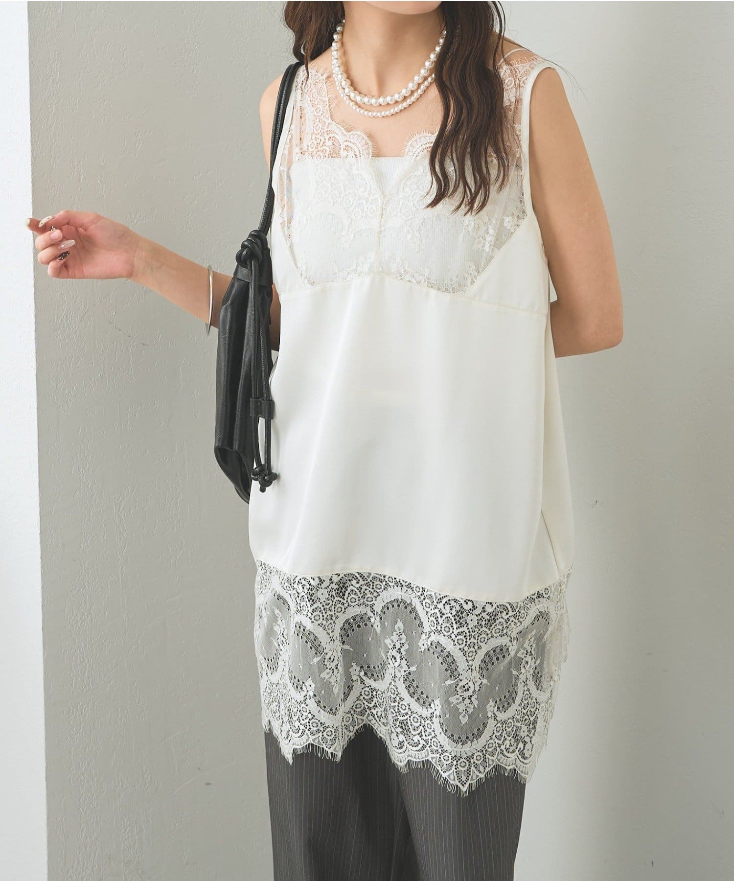 大人っぽいレイヤードスタイルに】《新色ピンク》レースサテン