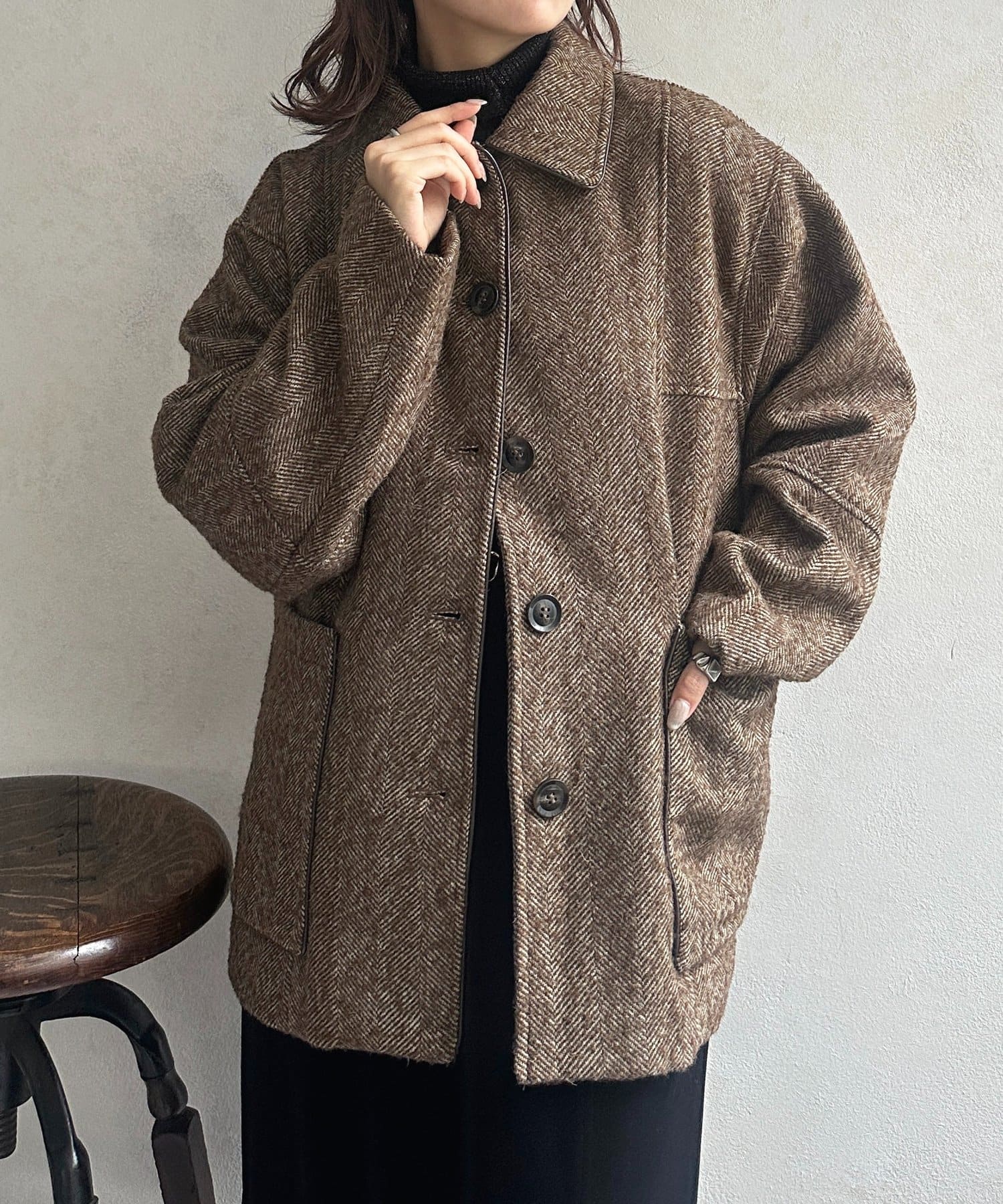 ネップヘリンボンパイピングカバーオール | Thevon.(ゼヴォン