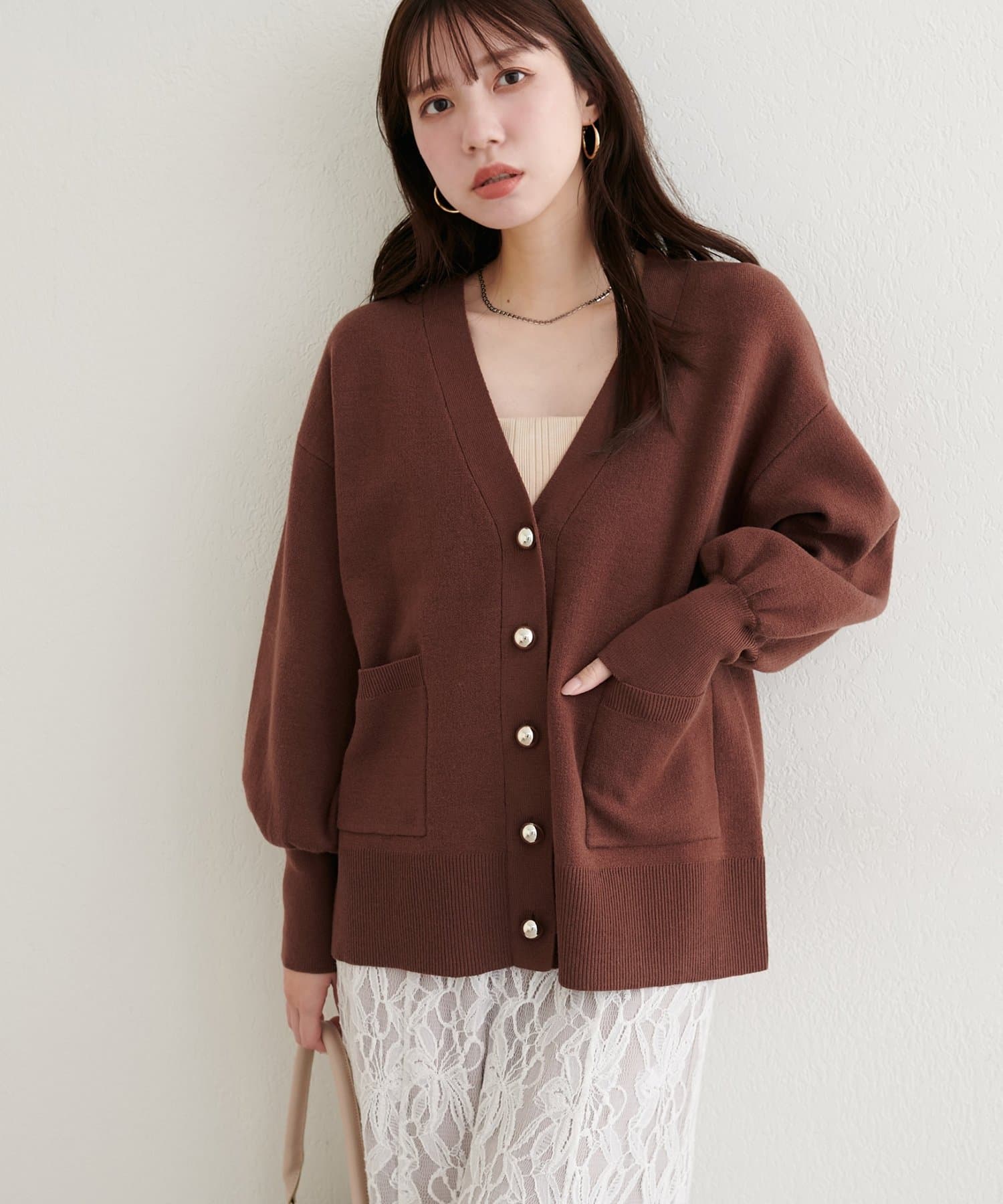 WEB限定】ぷっくり金ボタンミドルカーデ | natural couture(ナチュラル