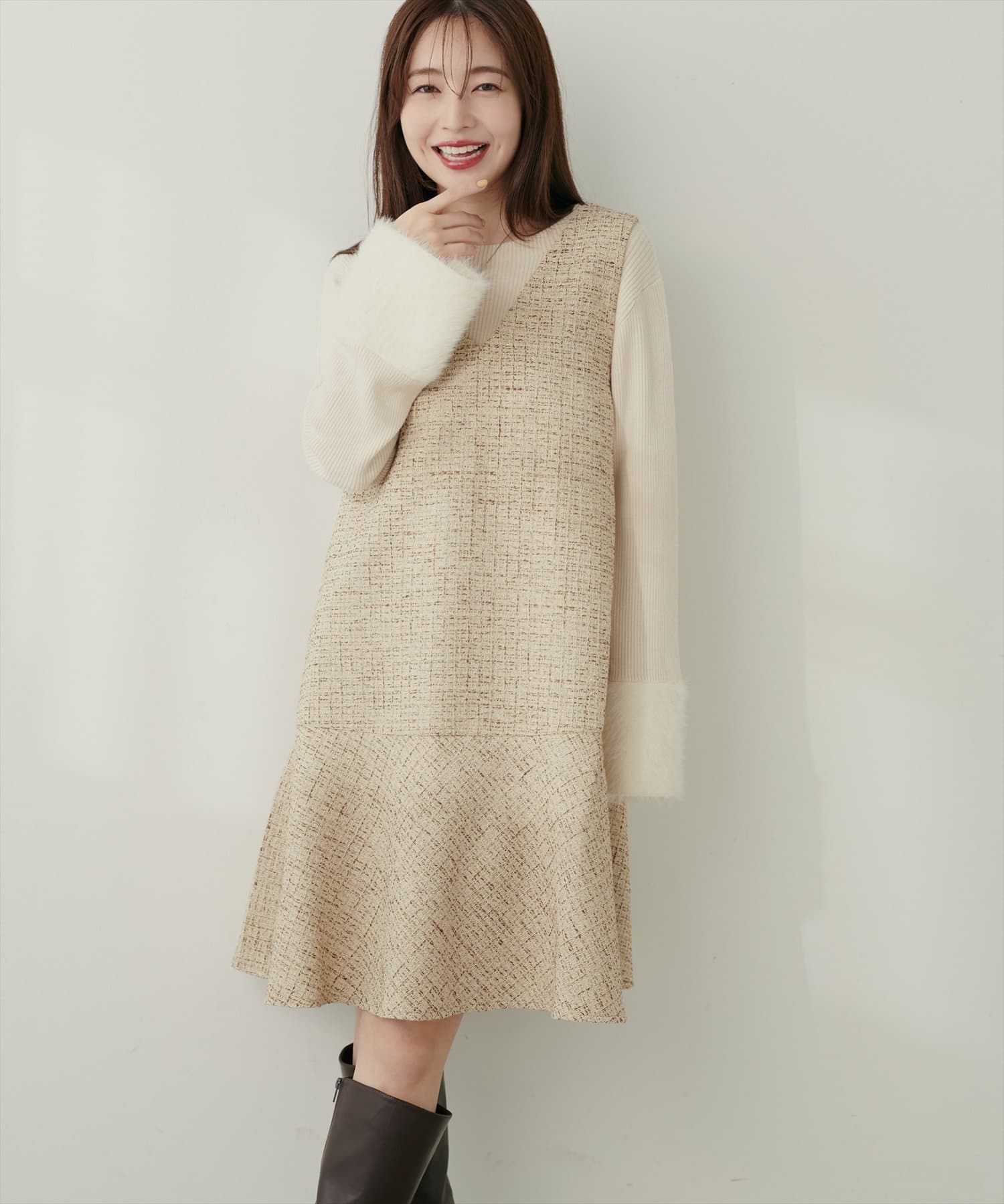 canami〉ツイードチェックミニワンピース | natural couture