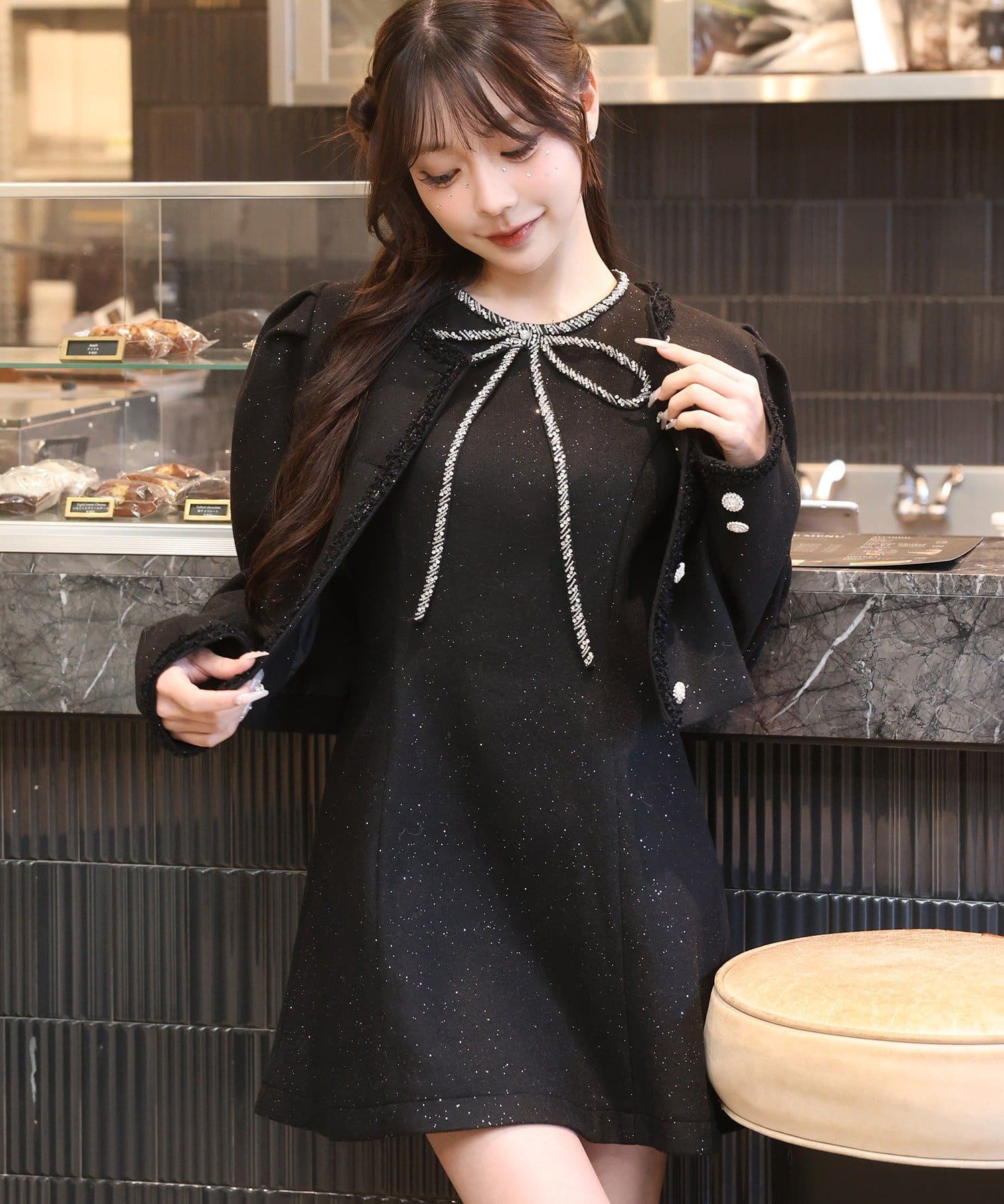 ダイナマイトバック対象】 ビジューリボンミニワンピ | one after