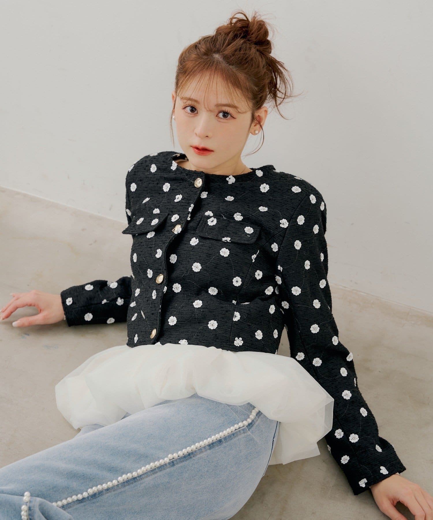 SALON by Chico】フラワービジューツイードクルージャケット | Chico