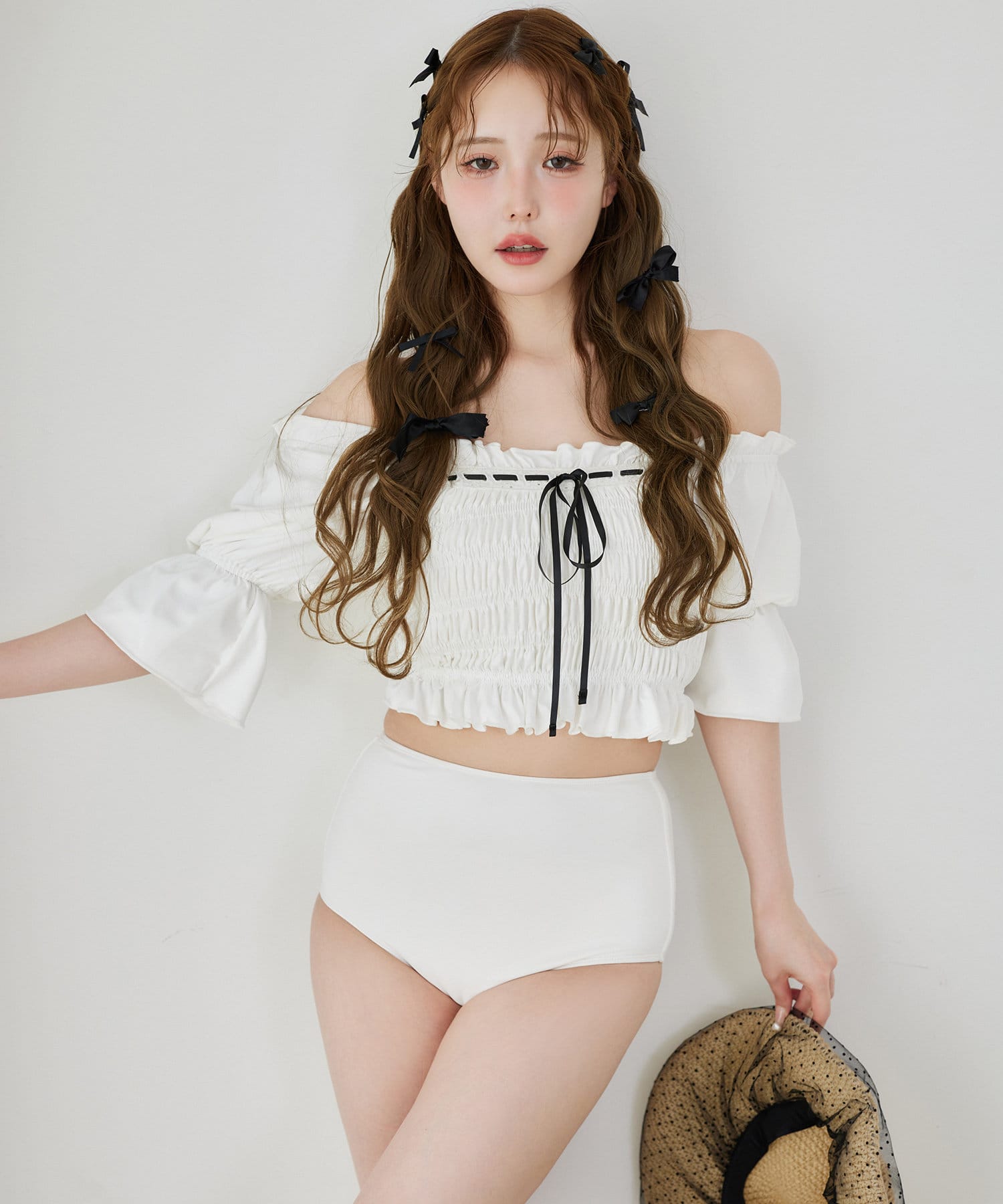 swimwear/シャーリング配色リボン(3点セット) | one after another