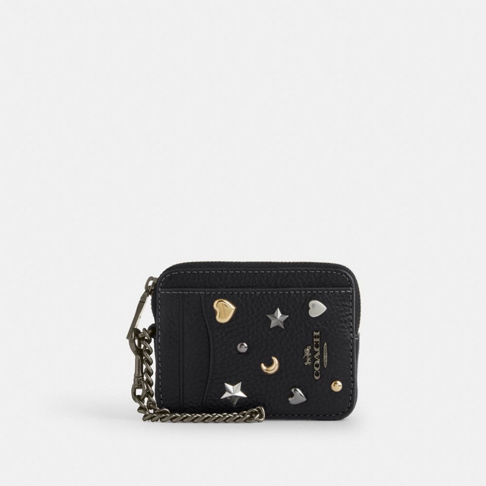 COACH® Outlet | Zip Card Case In Signature Leather With Heart Charm